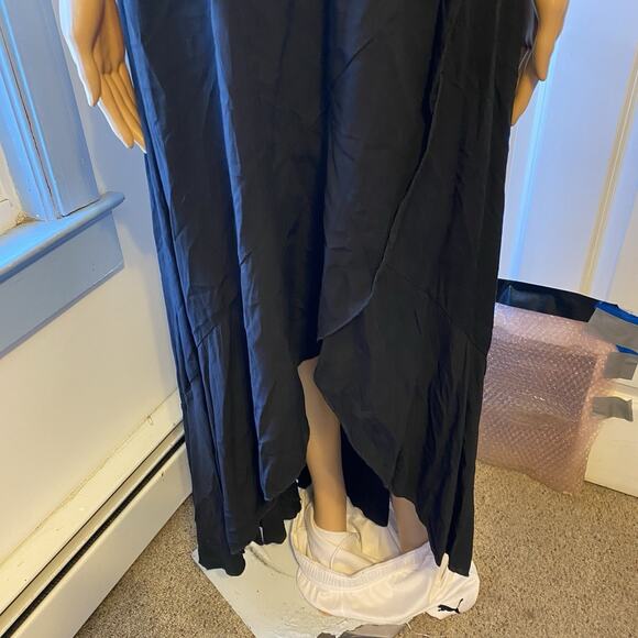 Grecerelle Women XL Black V Neck Wrap Dress Hi Low Ruffle Coastal Elastic Waist - Picture 8 of 10